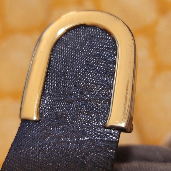 Vintage Cipriani Women\'s Blue Lizard Grain Leather Belt Gold Buckle Size Medium main image 8